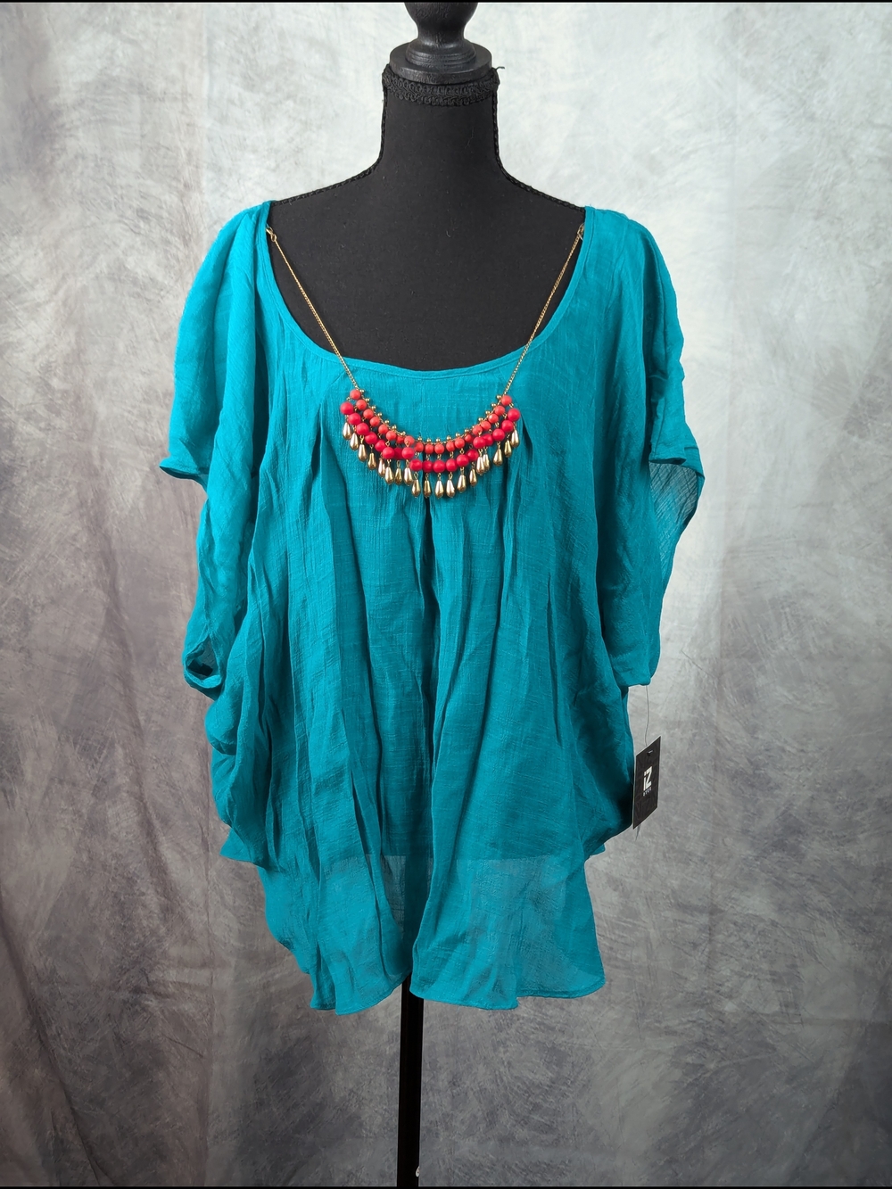 Iz Byer Teal Short Sleeve Scoop Neck Tunic 3x